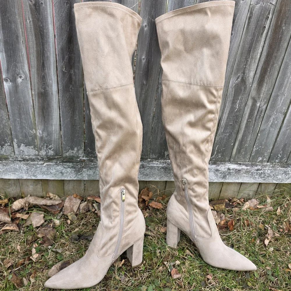 Marc Fisher Over the Knee Boots High Heel Size 9.5 Dark Natural Faux Suede